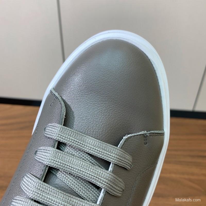 2025 Men Brunello Cucinelli Gray Leather Casual Sneakers Handmade Smooth Finish KFY00310 (M)