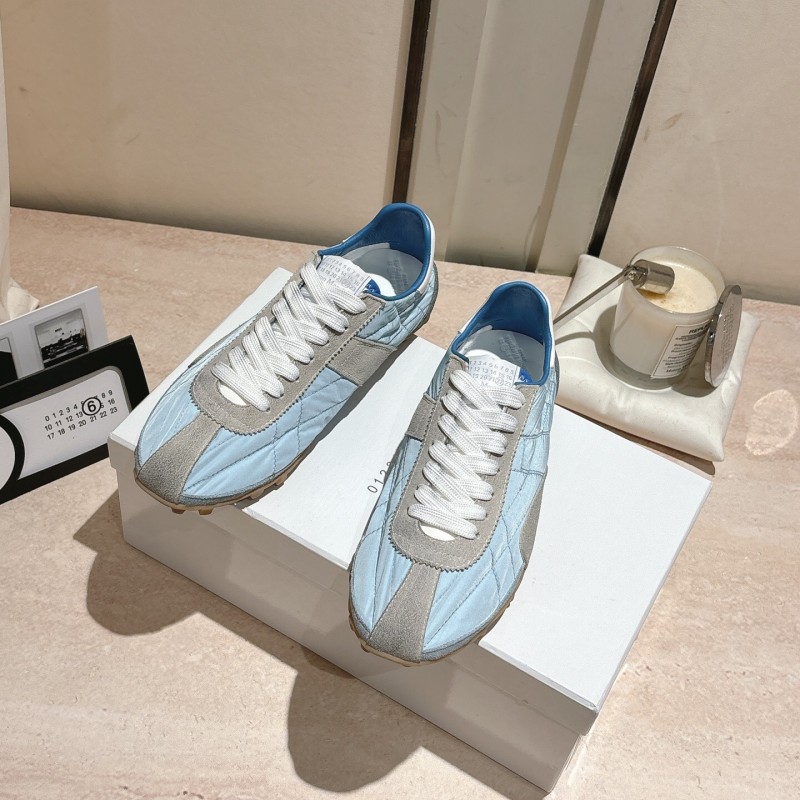 2025 Unisex Maison Margiela Light Blue Grey Nylon Suede Sneakers Vintage Effect
