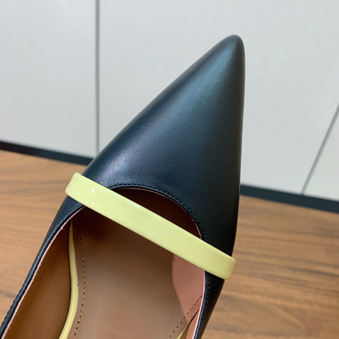 2025 Women Malone Souliers Black Yellow Leather Pumps