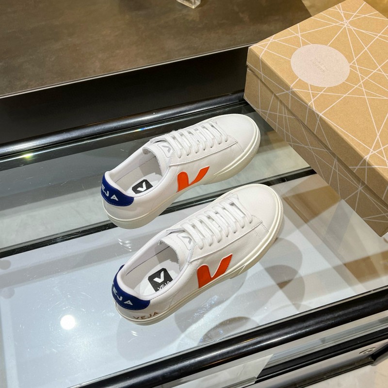 2025 Unisex VEJA White Orange Blue Leather Canvas Sneakers MJ00240