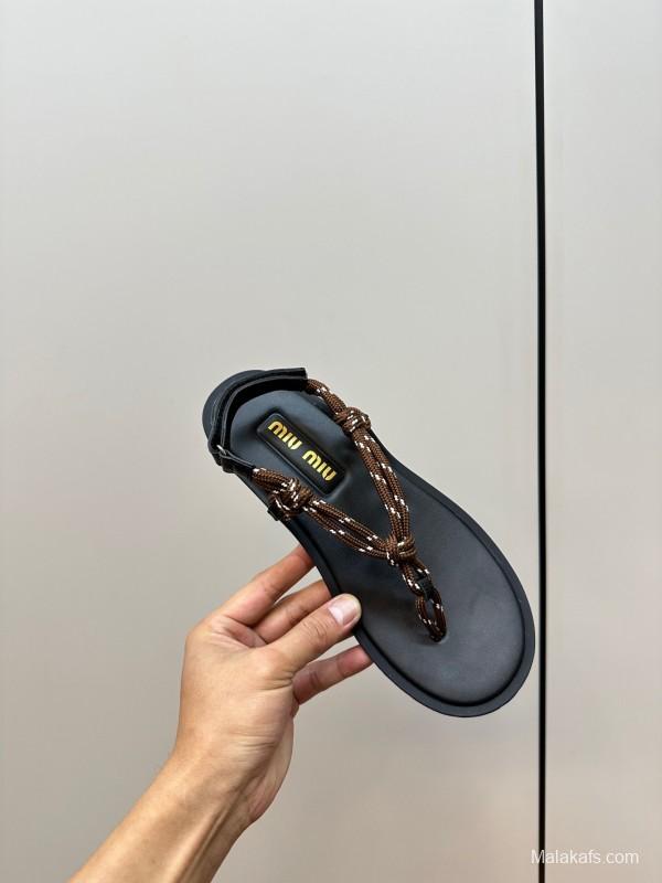 2025 Women Miu Miu Brown Leather Sandals
