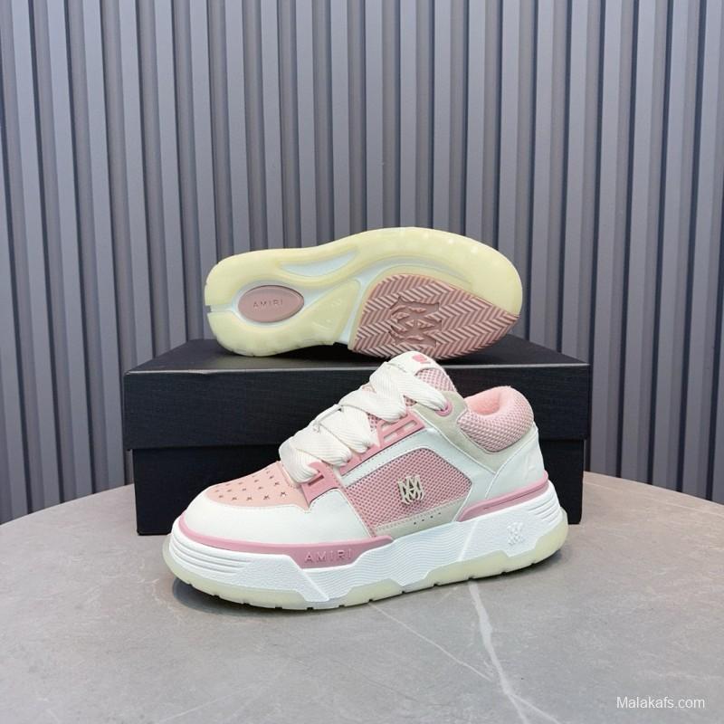 2024 Women Amiri Pink White Leather Mesh Sneakers MJ00360