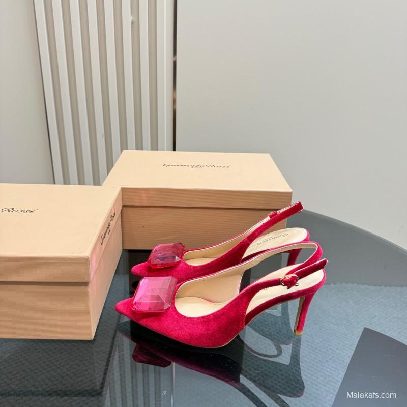 2025 Women Gianvito Rossi Red Velvet Slingback Pumps KFY00300