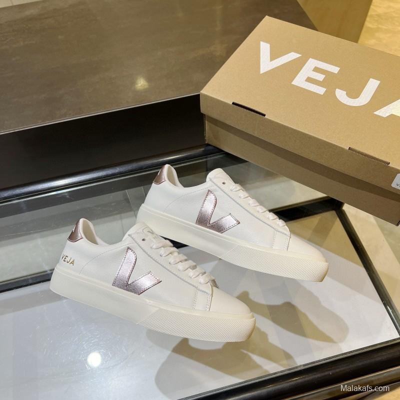 2024 Women VEJA White Rose Gold Leather Sneakers