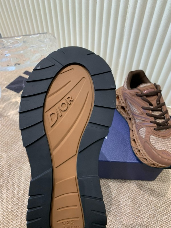 2024 Unisex Dior Brown Mesh Leather Sneakers MJ00400