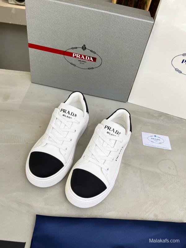 2024 Unisex Prada White Black Leather Sneakers MJ00310
