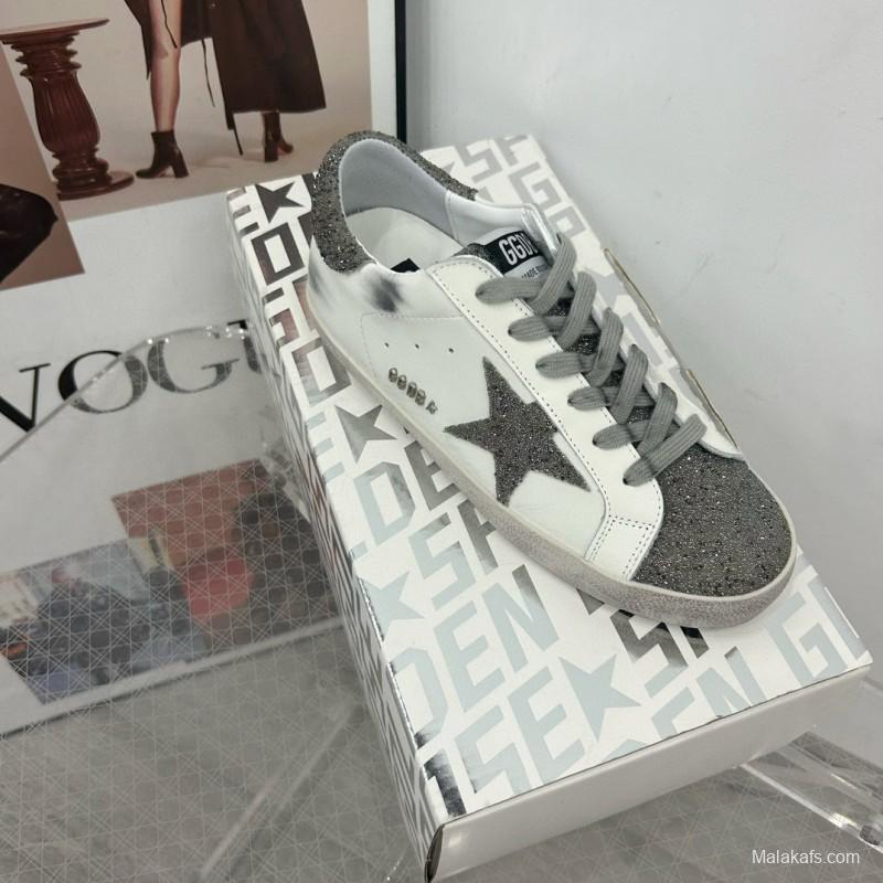 2025 Women GGDB White Grey Leather Suede Sneakers LY00360