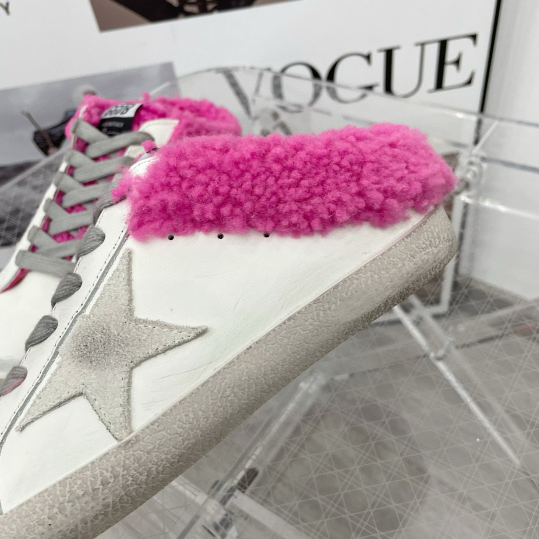 2025 Women GGDB White Pink Shearling Leather Sneakers