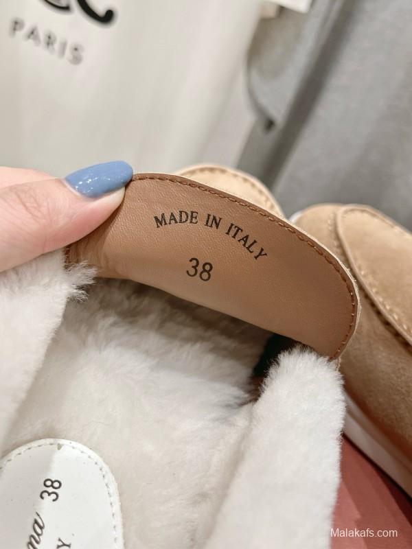 2024 Women LP Beige Suede Shearling Loafers