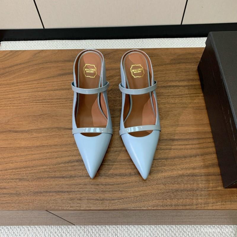 2025 Women Malone Souliers Blue Leather Heeled Mules