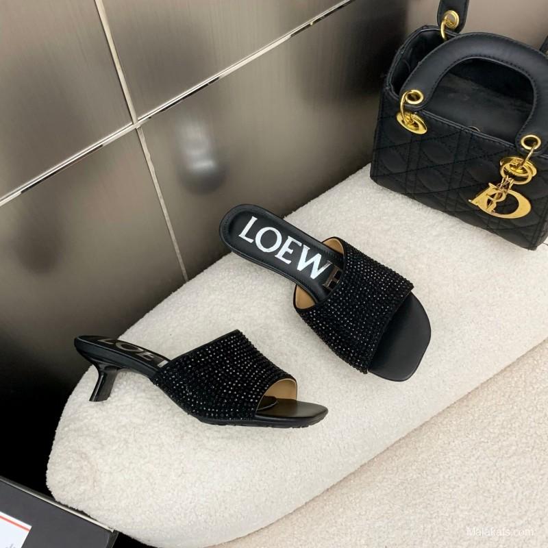 2025 Women Loewe Black Leather Heels LY00240