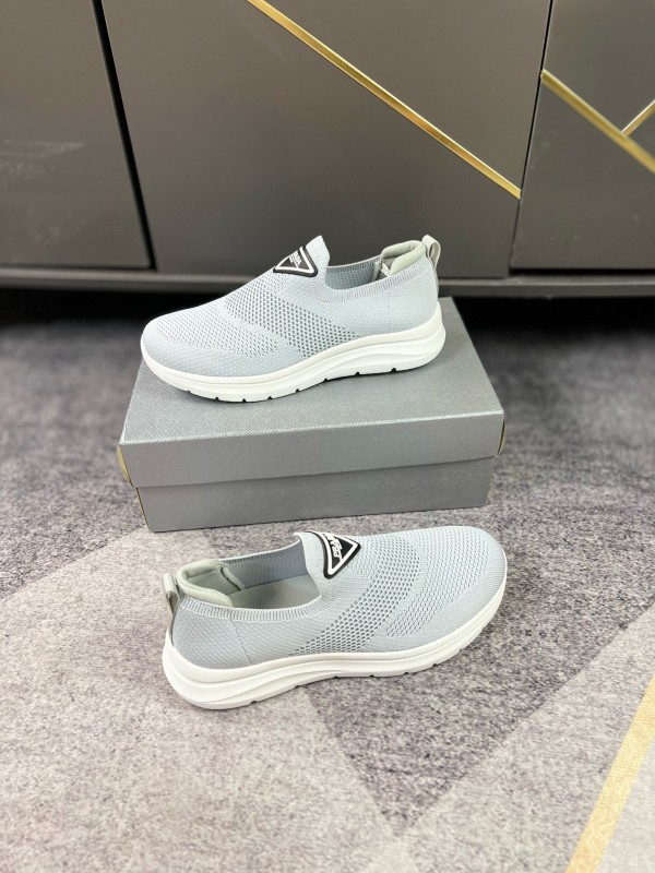 2024 Unisex Prada Light Grey Breathable Flyknit Sneakers MJ00230
