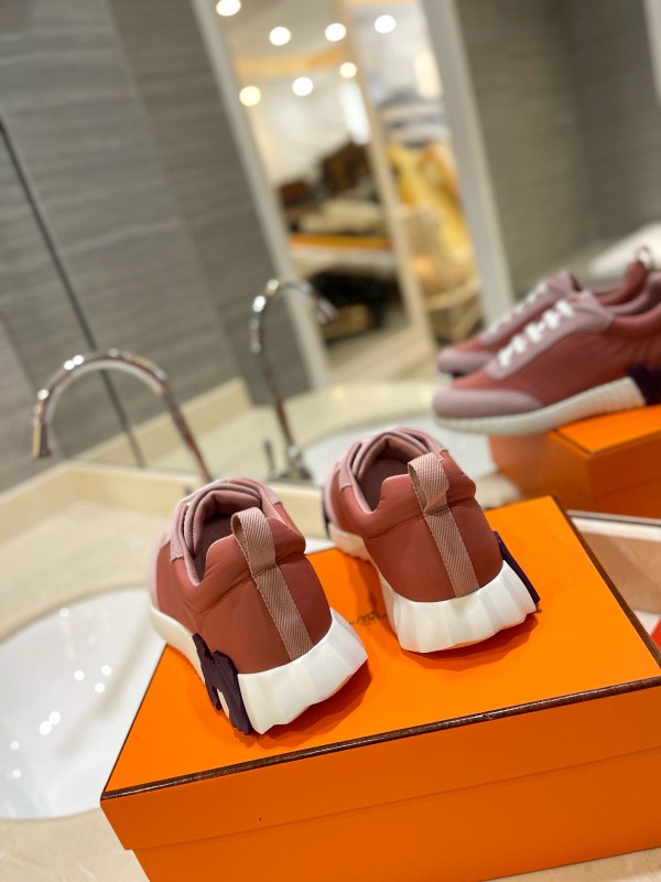 2024 Women Hermès pink beige suede mesh sneakers MJ00320