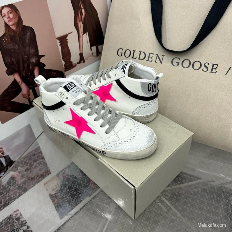 2024 Women GGDB White Pink Leather High Top Sneakers MJ00300