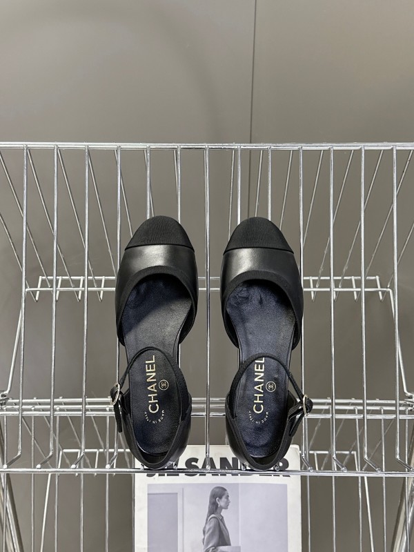 2025 Women Chanel Black Lambskin Sandals KFY00270