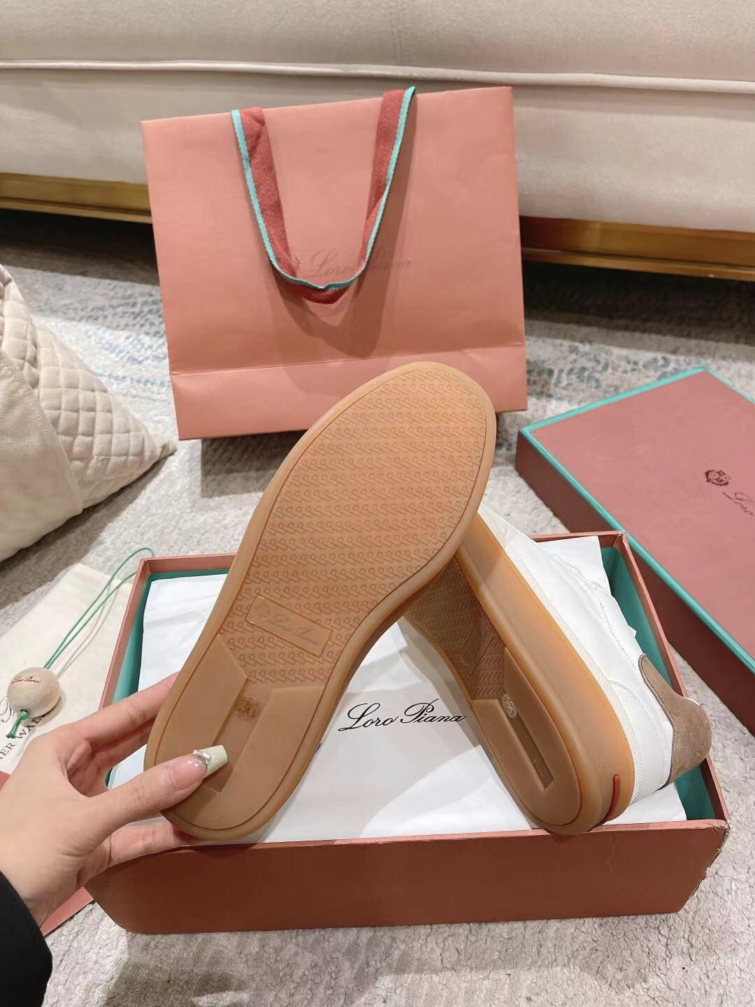 2025 Women LP White Brown Leather Sneakers LY00320(F)