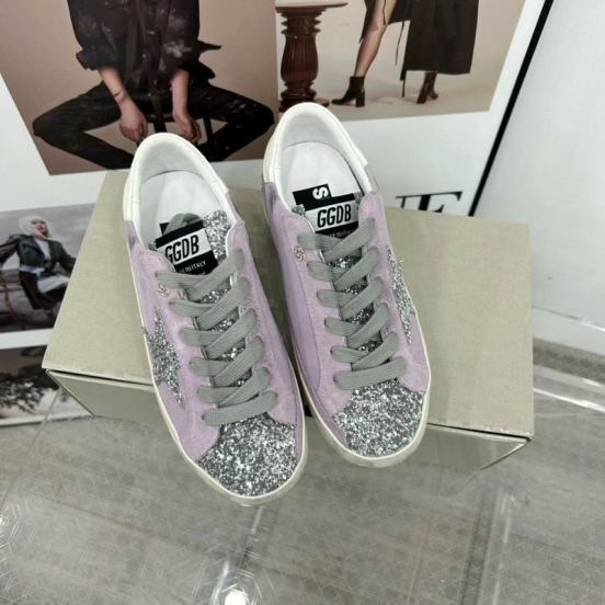 2025 Women GGDB Lilac Silver Glitter Leather Suede Sneakers