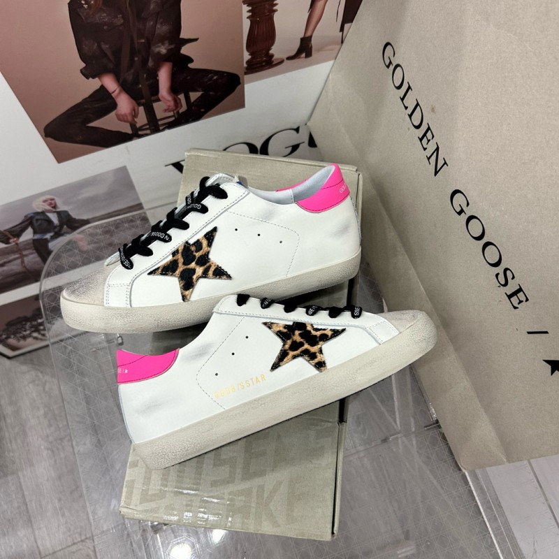 2025 Women GGDB White Pink Leopard Print Leather Sneakers MJ00260