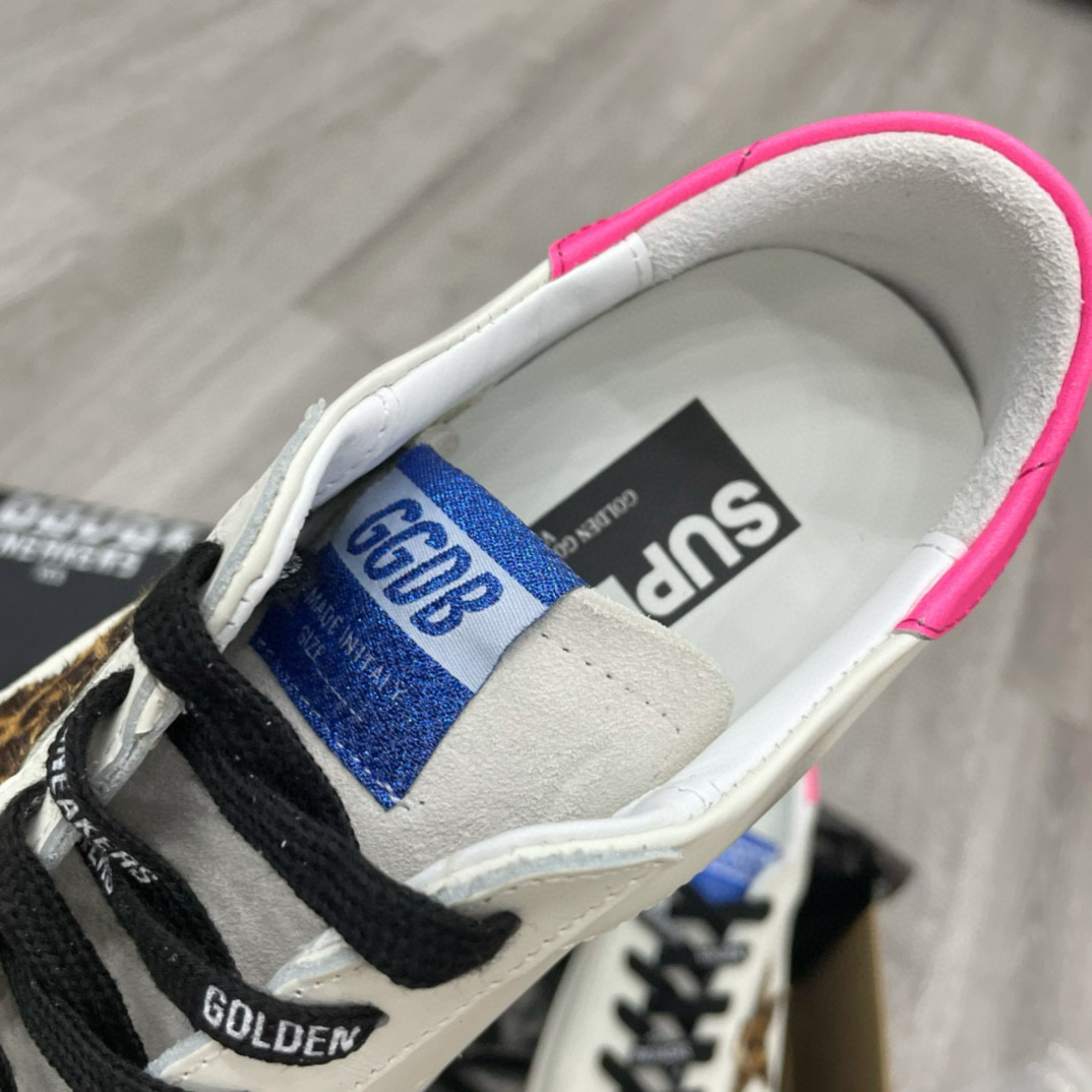 2025 Women GGDB White Pink Leopard Print Leather Sneakers