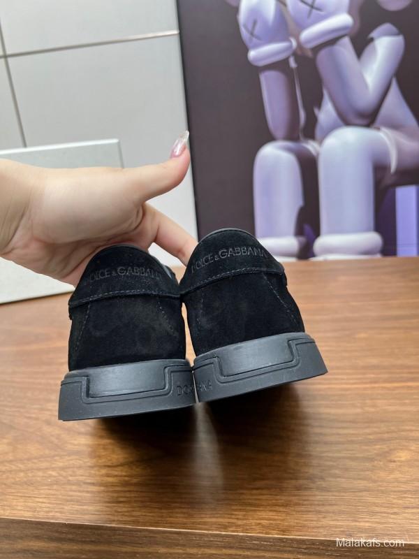 2025 Men Dolce & Gabbana Black Suede Leather Casual Sneakers LY00280
