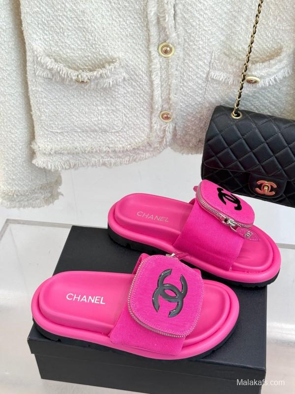 2025 Slippers Chanel Pink Fabric Slippers