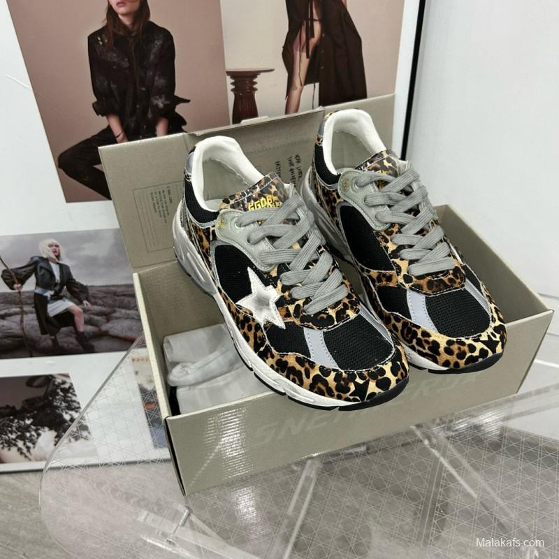 2024 Women GGDB Leopard Black Grey Mesh Leather Sneakers