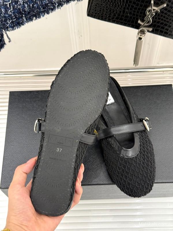 2025 Slippers YSL Black Mesh Leather