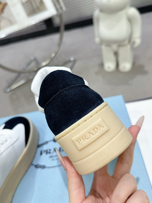 2025 Women Prada White Black Leather Suede Sneakers