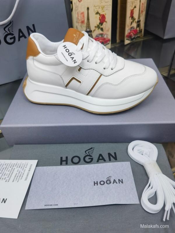 2025 Women HOGAN White Beige Leather Sneakers LY00360(F)