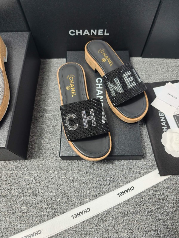 2025 Slippers Chanel Black Fabric Women Slippers