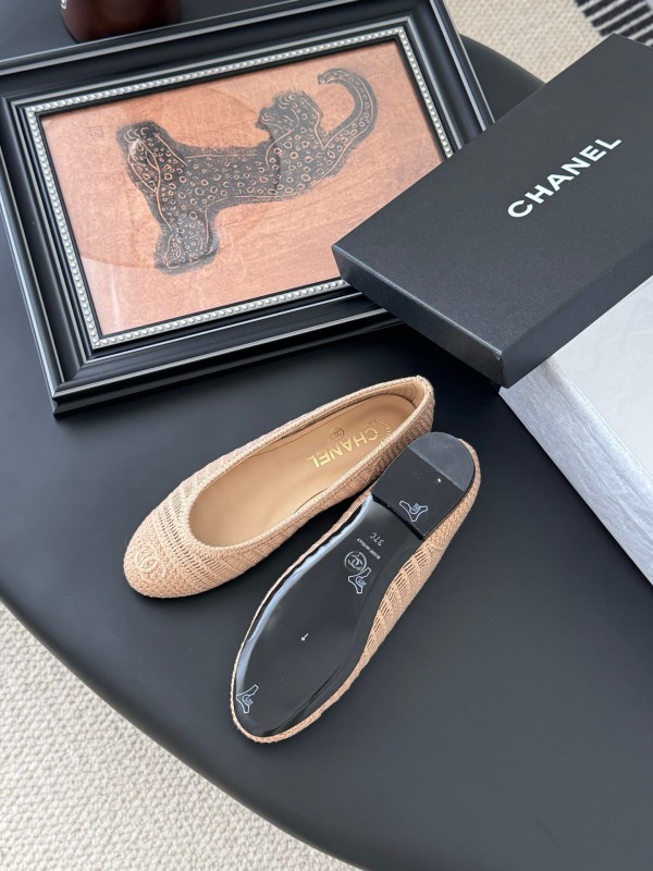 2025 Women Chanel Beige Knit Ballet Flats LY00280