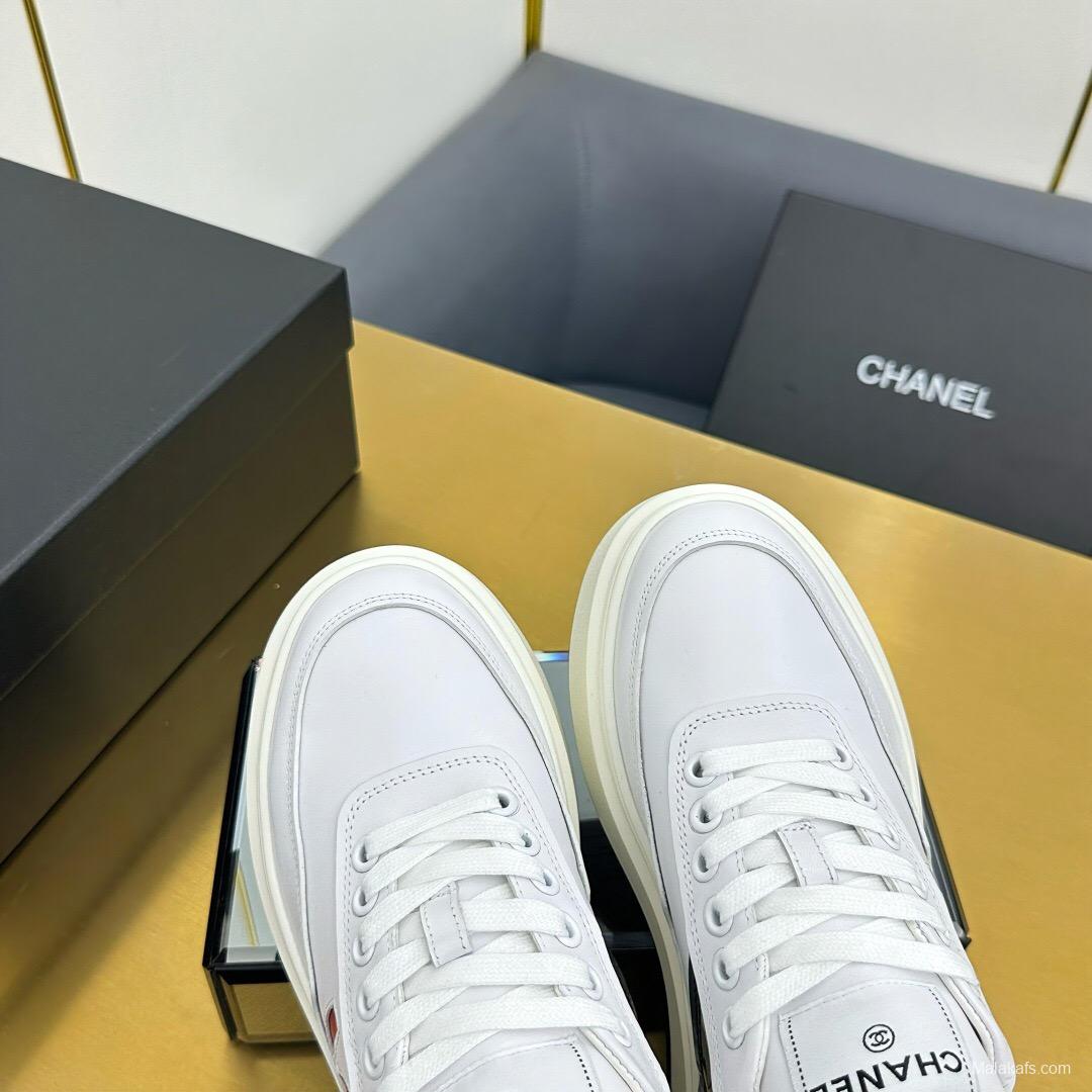 2025 Women Chanel White Black Red Leather Sneakers