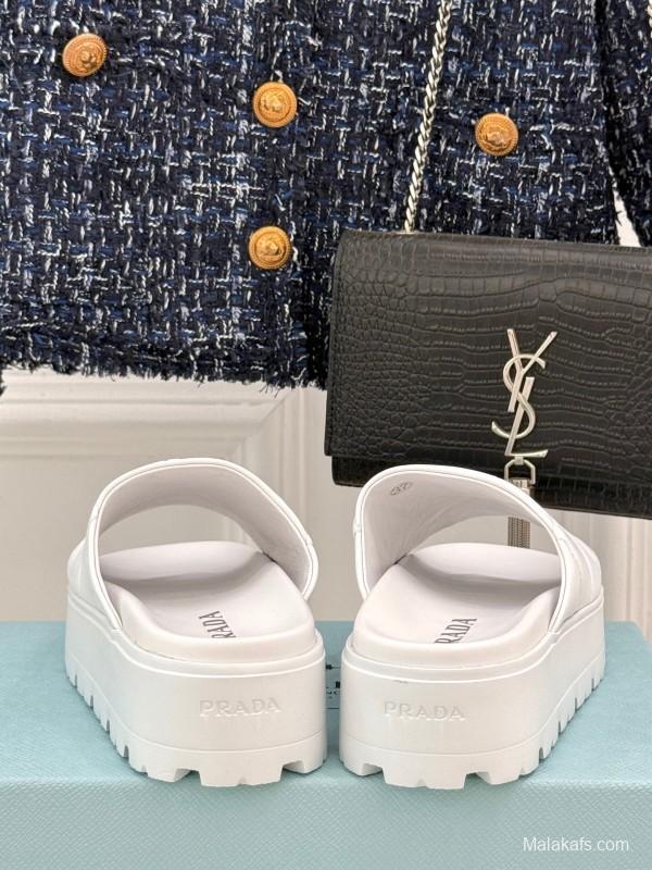 2025 Slippers Prada White Leather Slippers