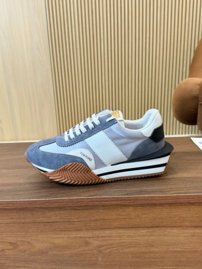 2025 Unisex TOM FORD Blue White Grey Leather Suede Sneakers LY00360(F)/LY00370(M)