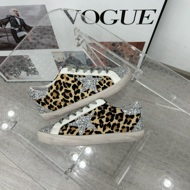 2025 Women GGDB Leopard Silver Glitter Leather Suede Sneakers