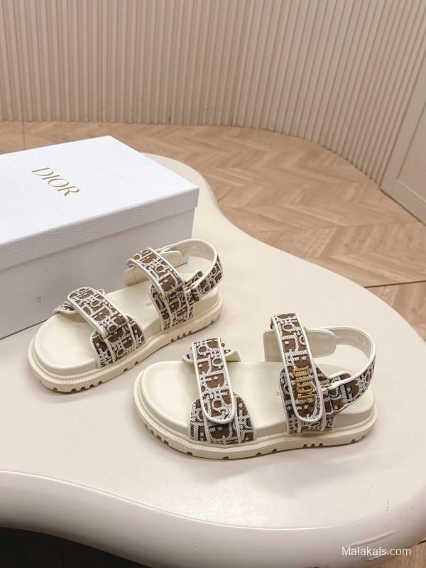 2025 Women Dior Brown Beige Canvas Sandals LY