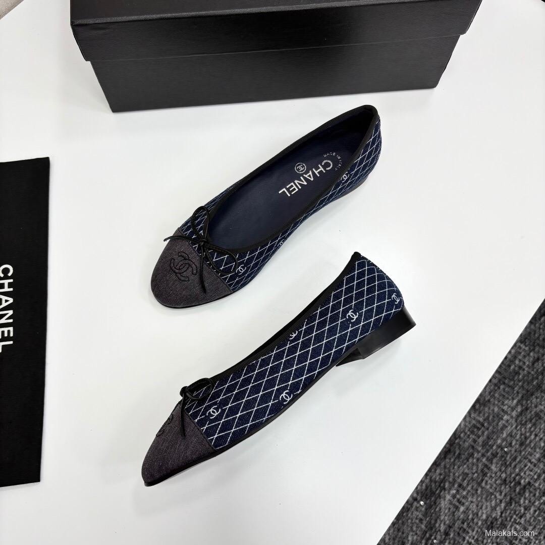 2025 Women Chanel Blue Grey Denim Textile Ballet Flat LY00360