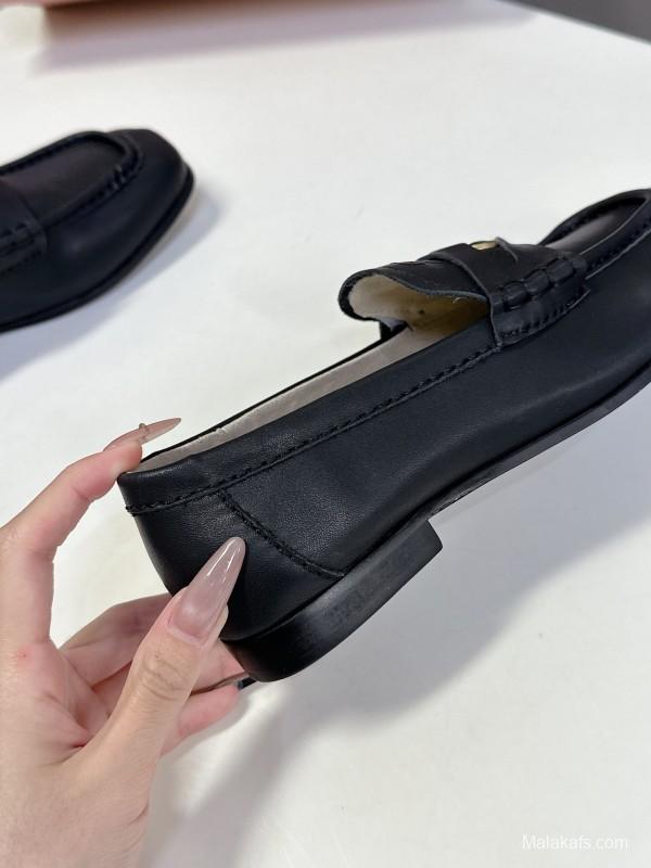 2025 Women Miu Miu Black Leather Loafers