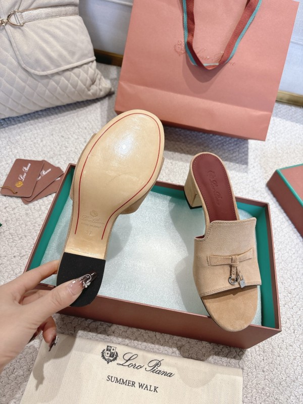 2025 Women LP Beige Suede Heeled Sandals