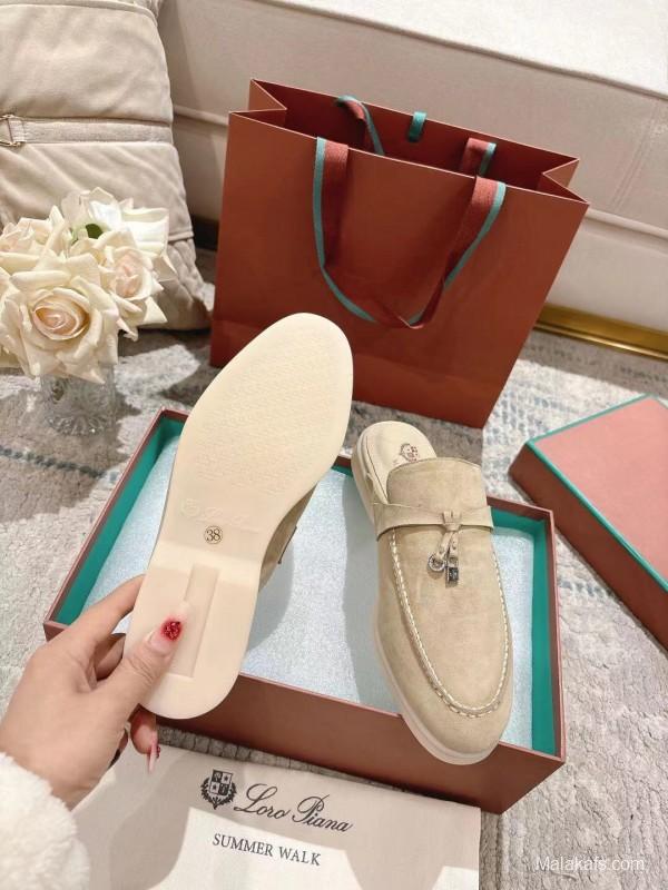 2025 Slippers Loro Piana Beige Suede Slippers