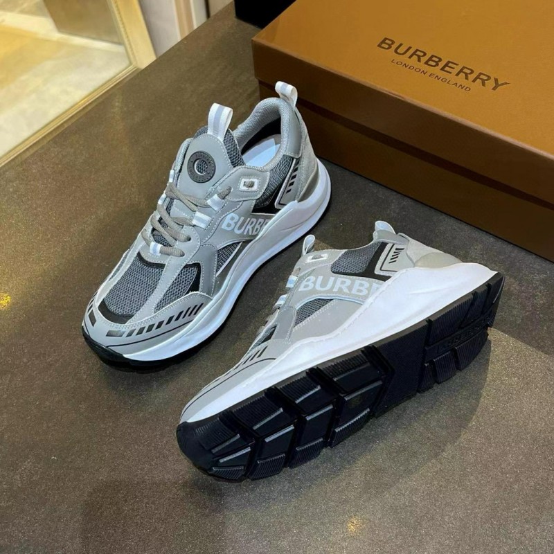 2025 Unisex Burberry Grey Suede Leather Mesh Sneakers Vintage Code MJ00380