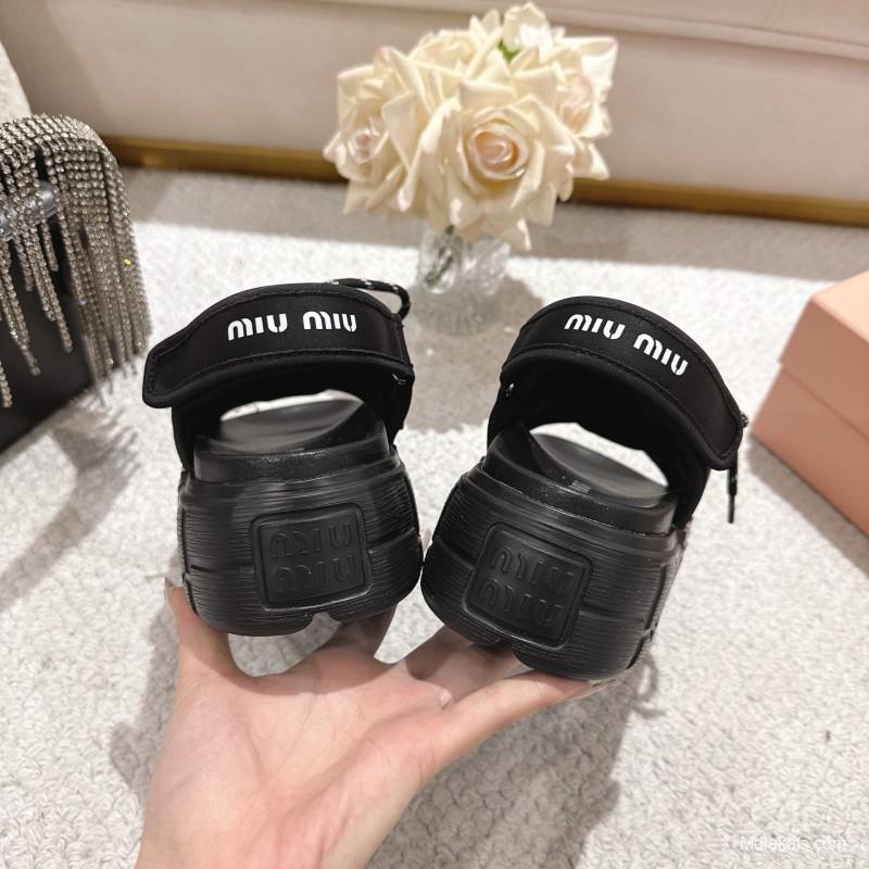 2025 Women Miu Miu Black Lycra Sandals LY00280