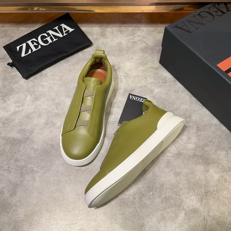 2024 Men Ermenegildo Zegna Olive Green Calfskin Sneakers