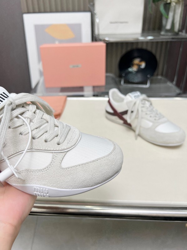 2025 Women Miu Miu White Burgundy Grey Suede Leather Sneakers LY00