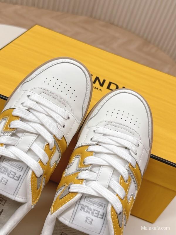 2025 Unisex Fendi White Yellow Leather Plimsolls FD Match LY00360(F)/LY00370(M)