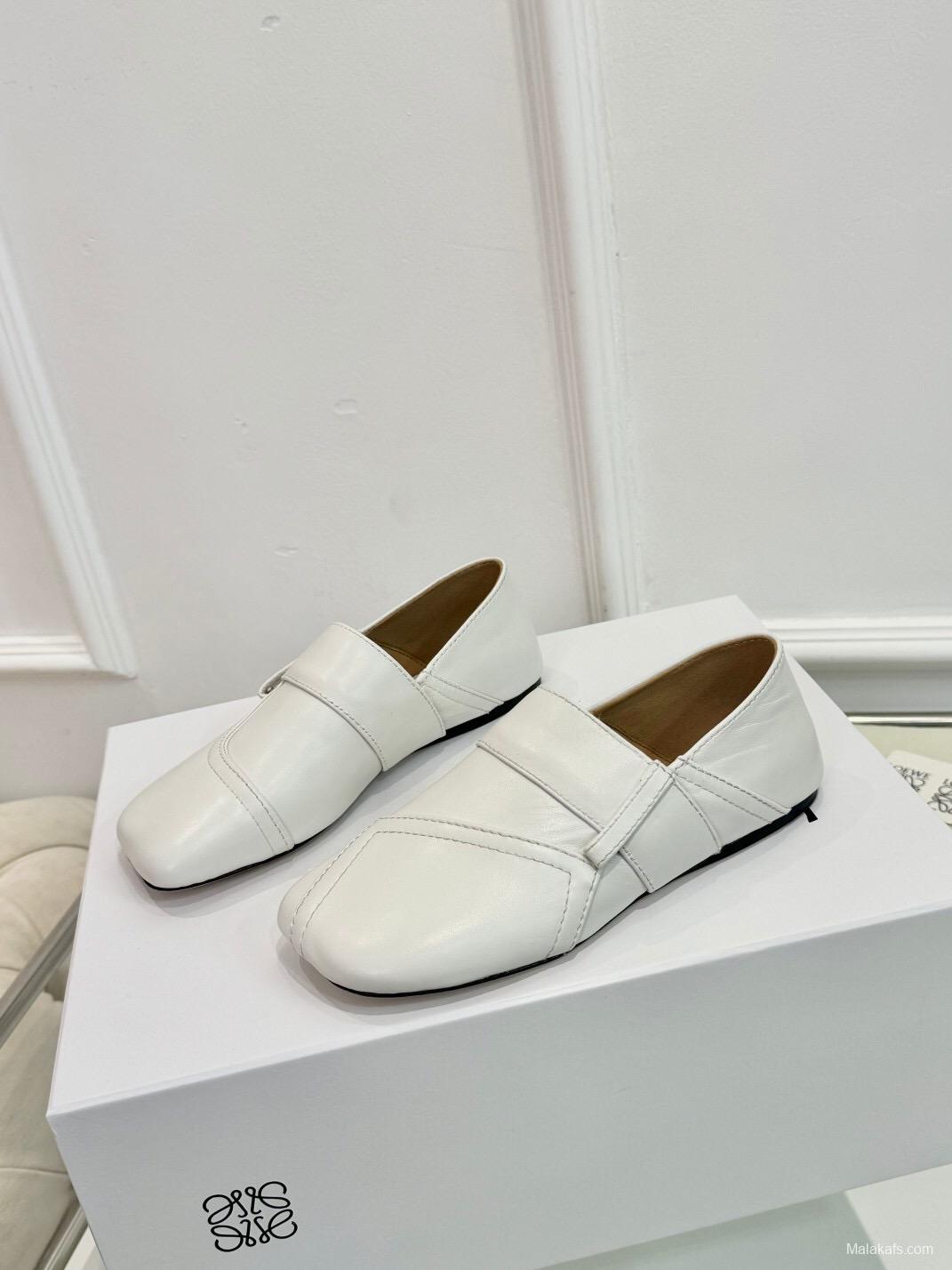 2025 Women Loewe White Leather Loafers LY00291