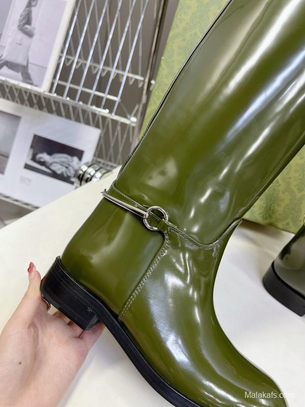 2024 Women Gucci Green Leather Boots Handmade MJ00620