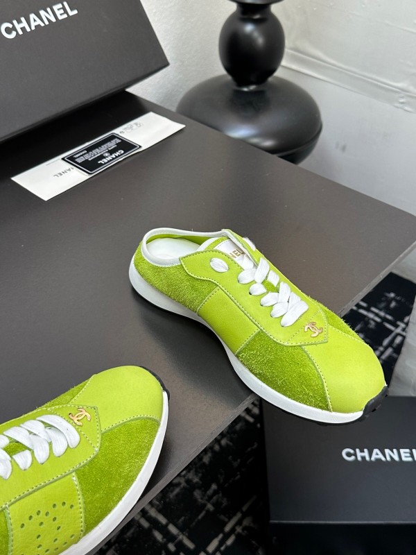 2025 Women CHANEL Green Suede Casual Sneakers Handmade For LY00360(F)