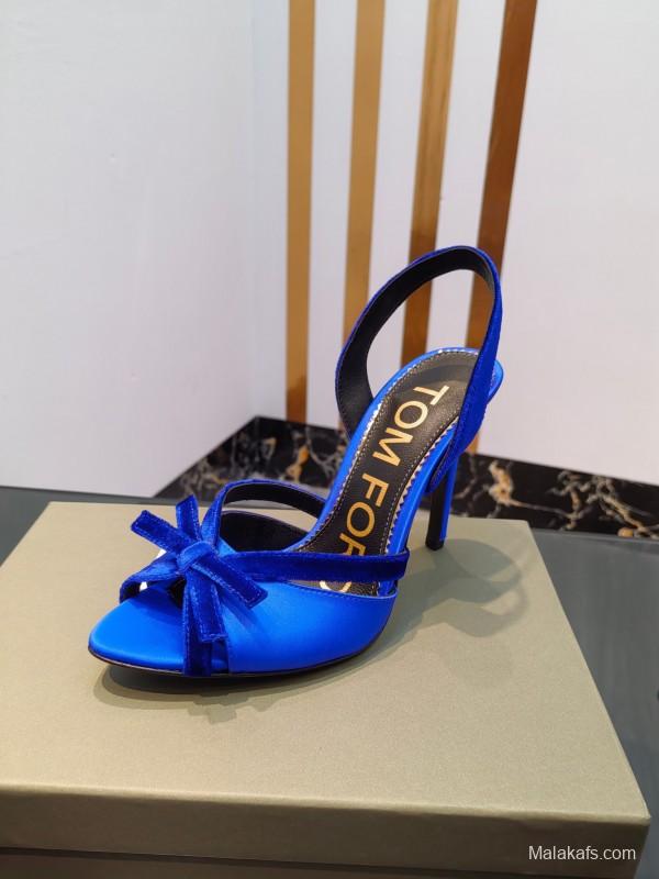 2025 Women TOM FORD Blue Velvet Satin High Heel Slingback KFY00300