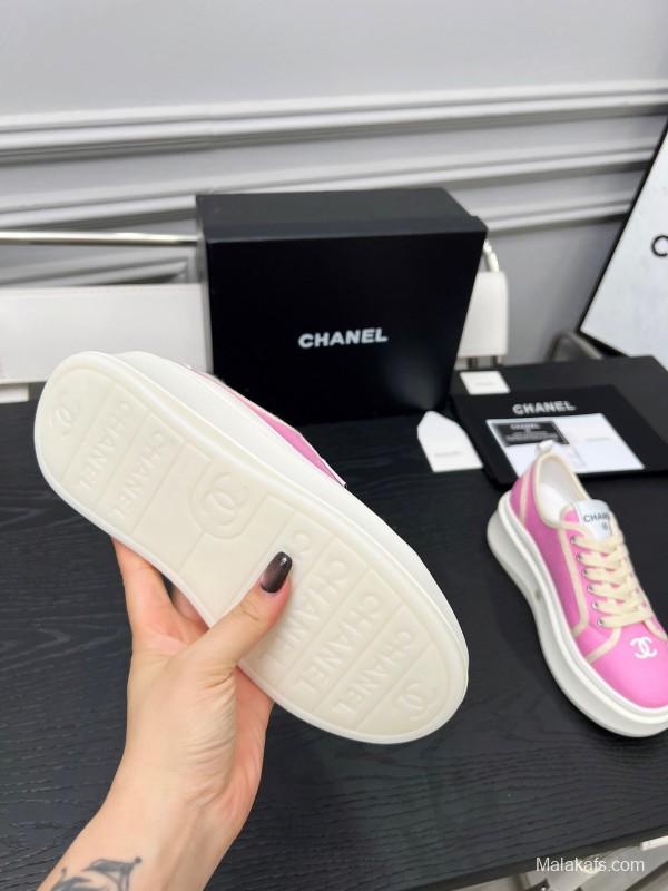2025 Women Chanel Pink Canvas Sneakers LY00250